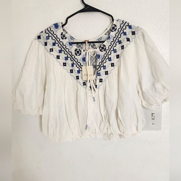 NWT Free People Joni Embroidered Crop Top in Ivory Size Small - Picture 2 of 11